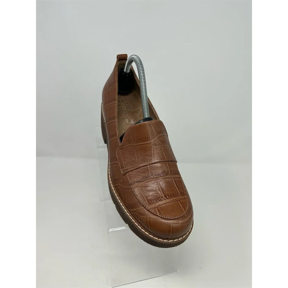 Naturalizer Darry Women's Loafer Slip-On Brown Croc Embossed Lug Sole Size 9.5W